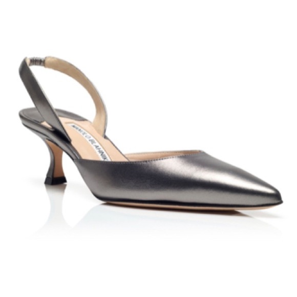 Manolo Blahnik Carolyne 70mm Silver Leather Slingback Pumps  Heels Size 39 - Picture 12 of 12